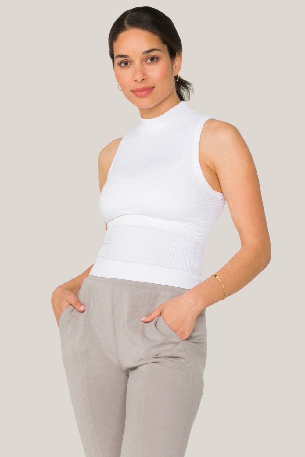 Alala women's seamless mock neck tank top in white