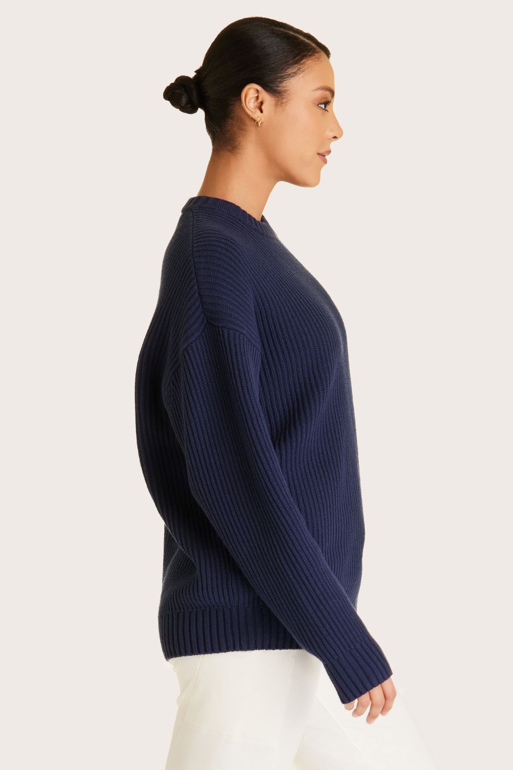 Alala women's navy knit sweater with white embroidered logo