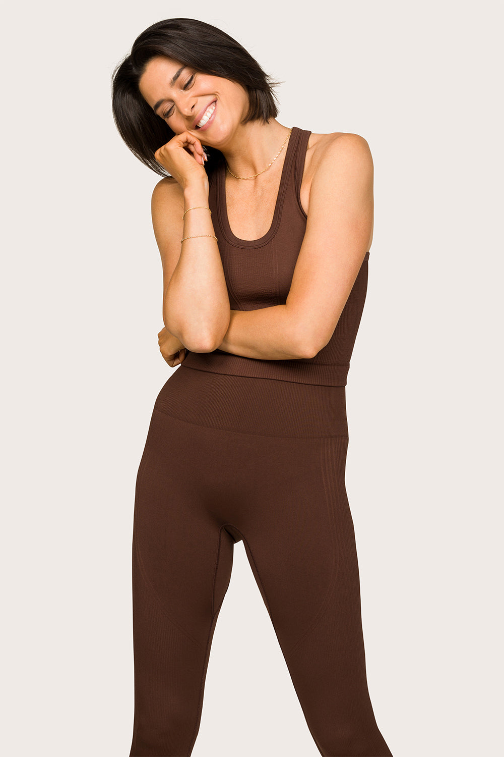 Alala women's seamless racerback tank top in brown