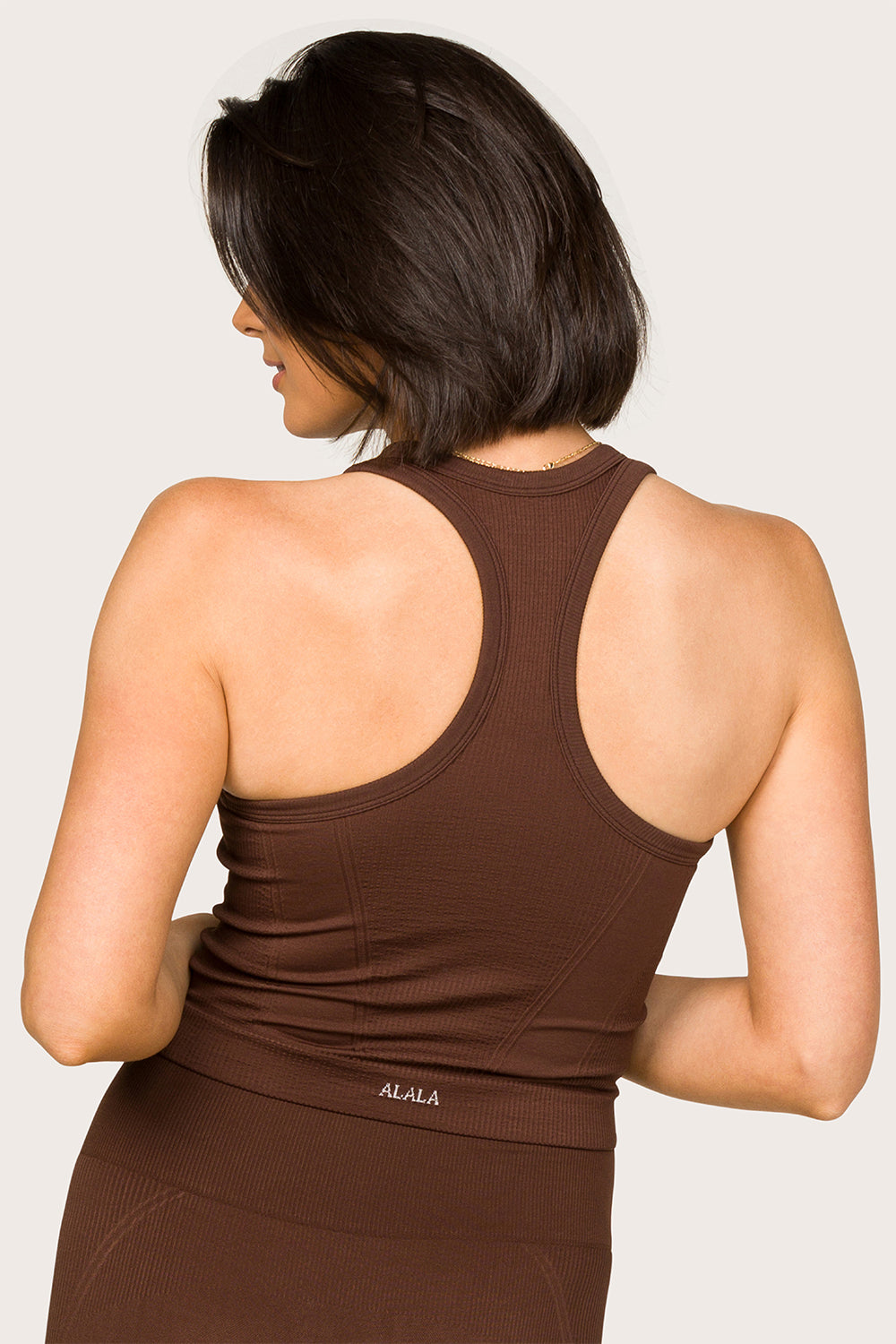 Alala women's seamless racerback tank top in brown