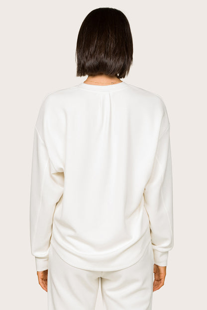 Alala women's soft crew neck quarter zip sweatshirt in white