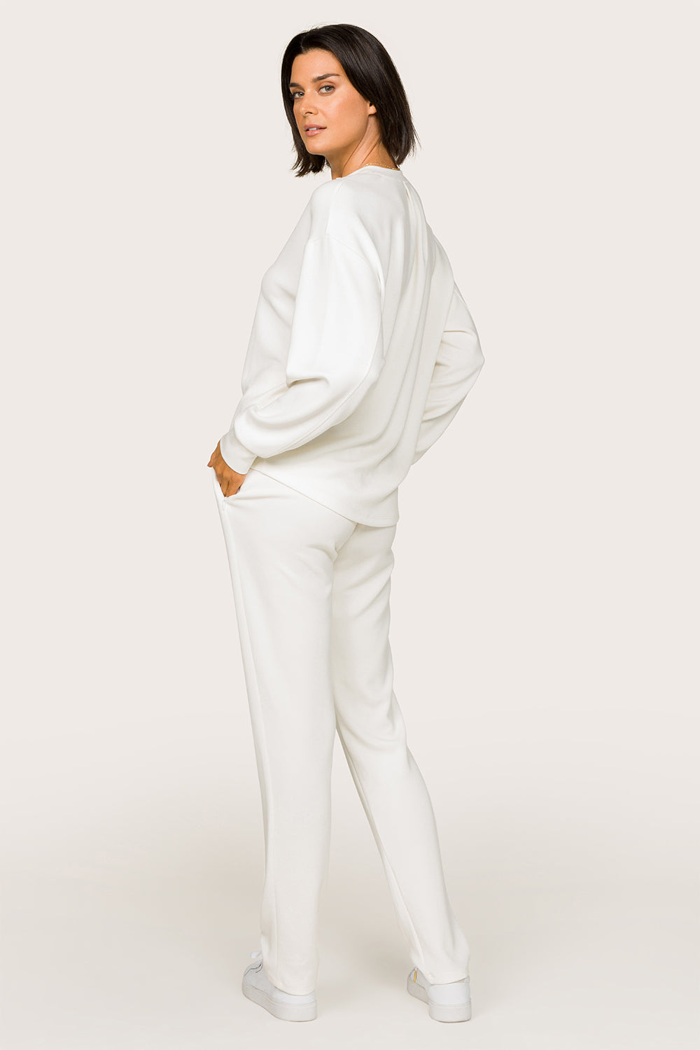 Alala women's soft crew neck quarter zip sweatshirt in white