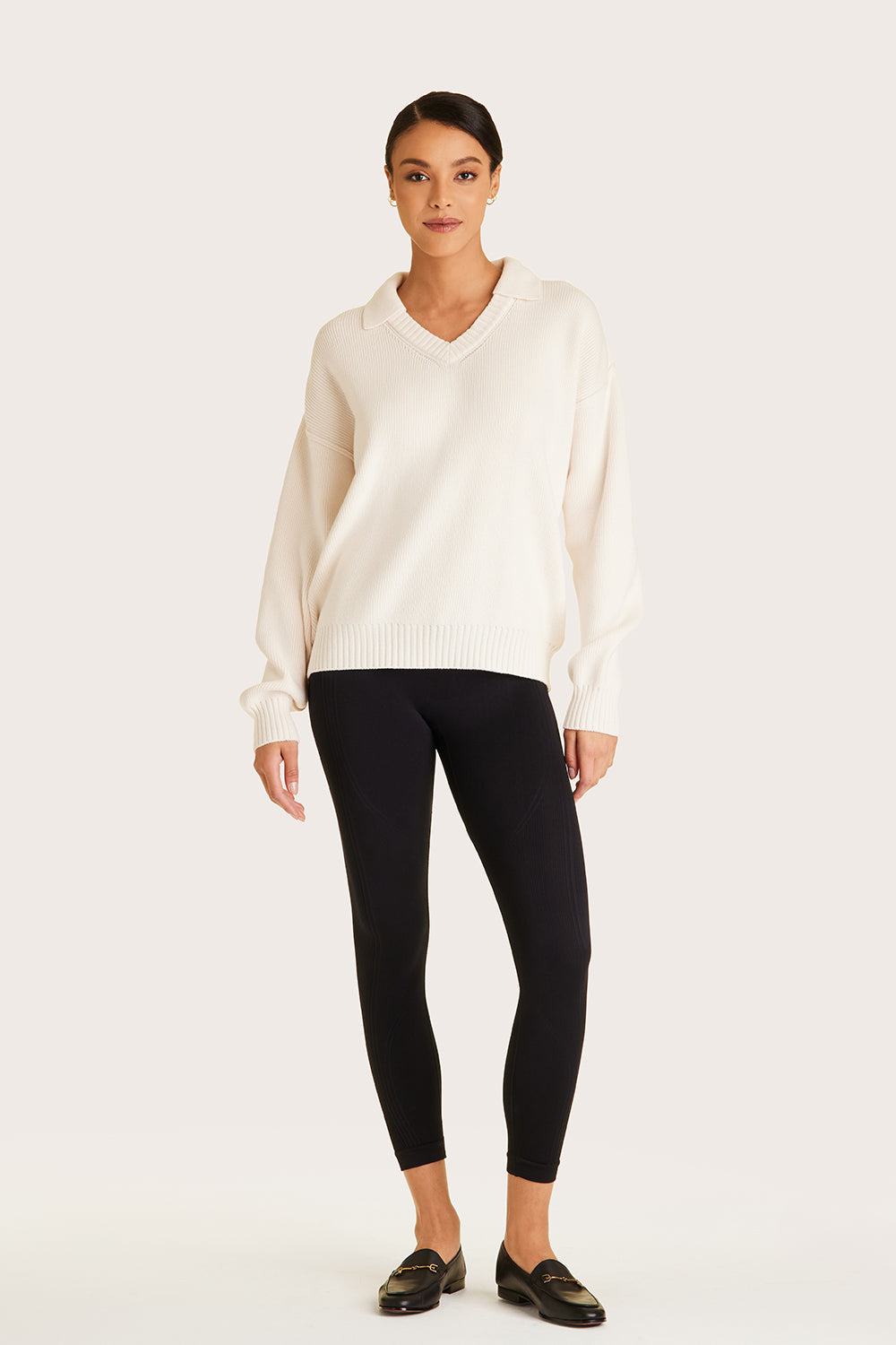 Alala women's collared knit sweater in white