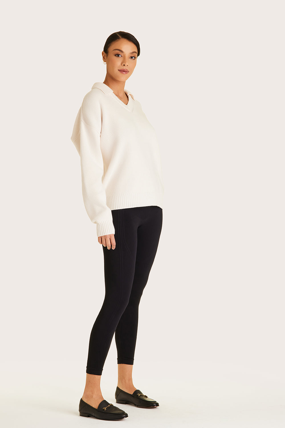 Alala women's collared knit sweater in white