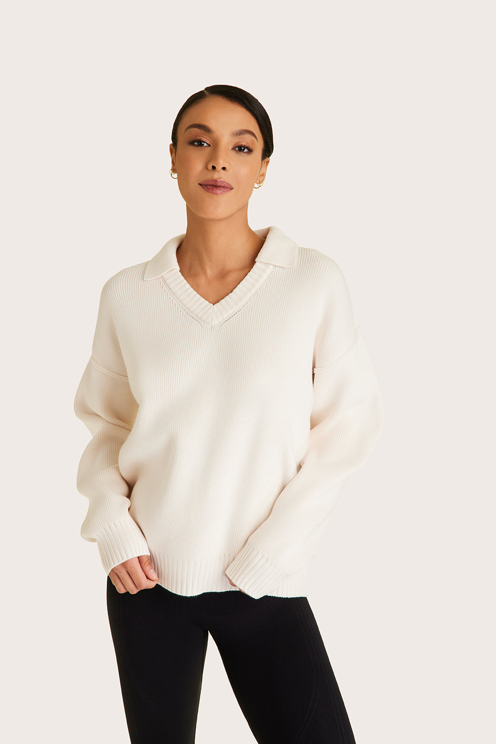 Alala women's collared knit sweater in white