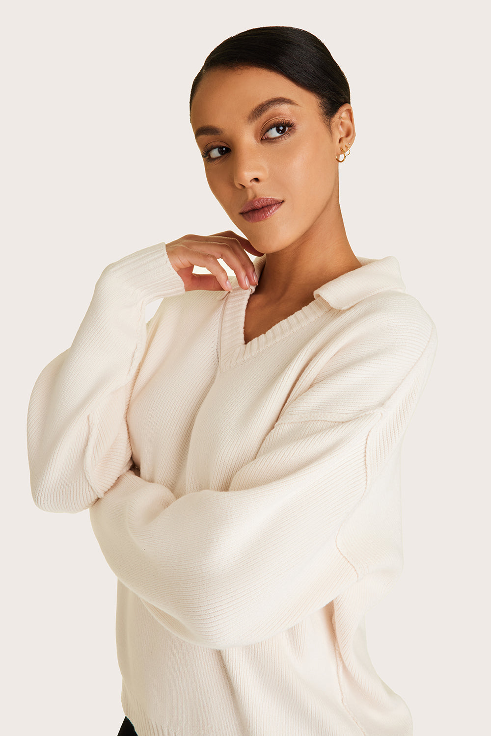 Alala women's collared knit sweater in white