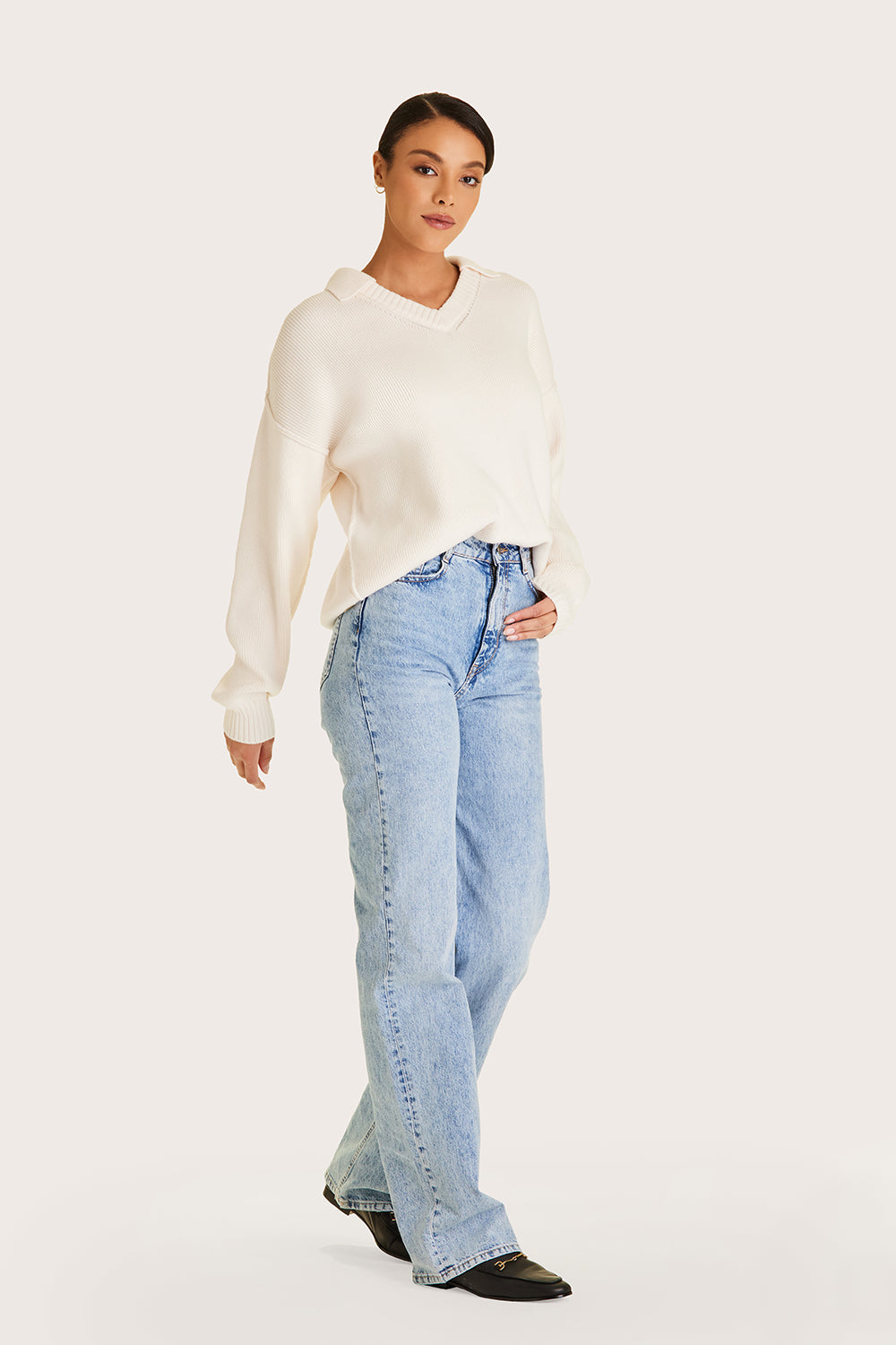 Alala women's collared knit sweater in white