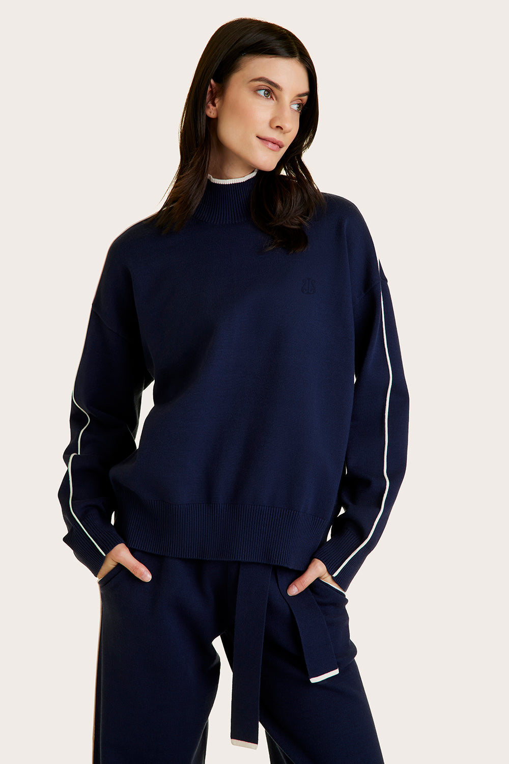 Alala women's mock neck sweater in navy