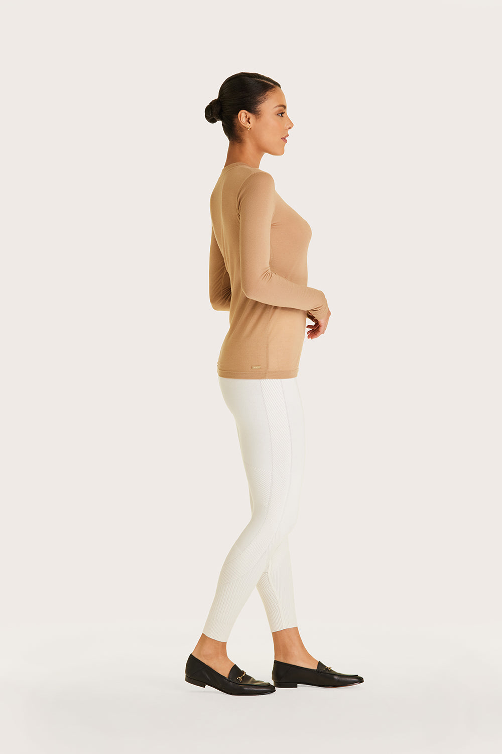 Alala women's cashmere crewneck long sleeve top in beige