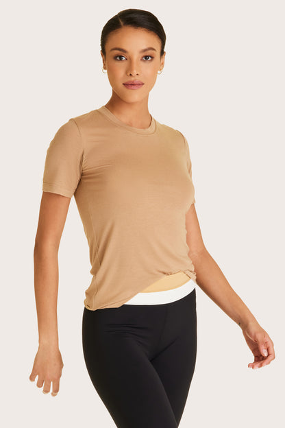 Alala women's Washable Cashmere Tee in camel
