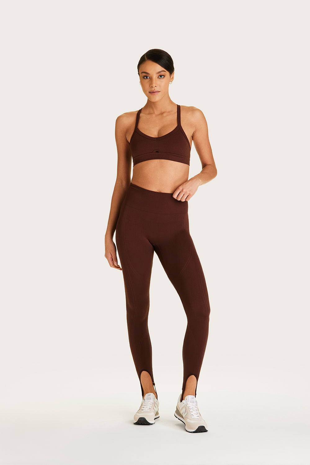 Alala women's seamless stirrup leggings in brown