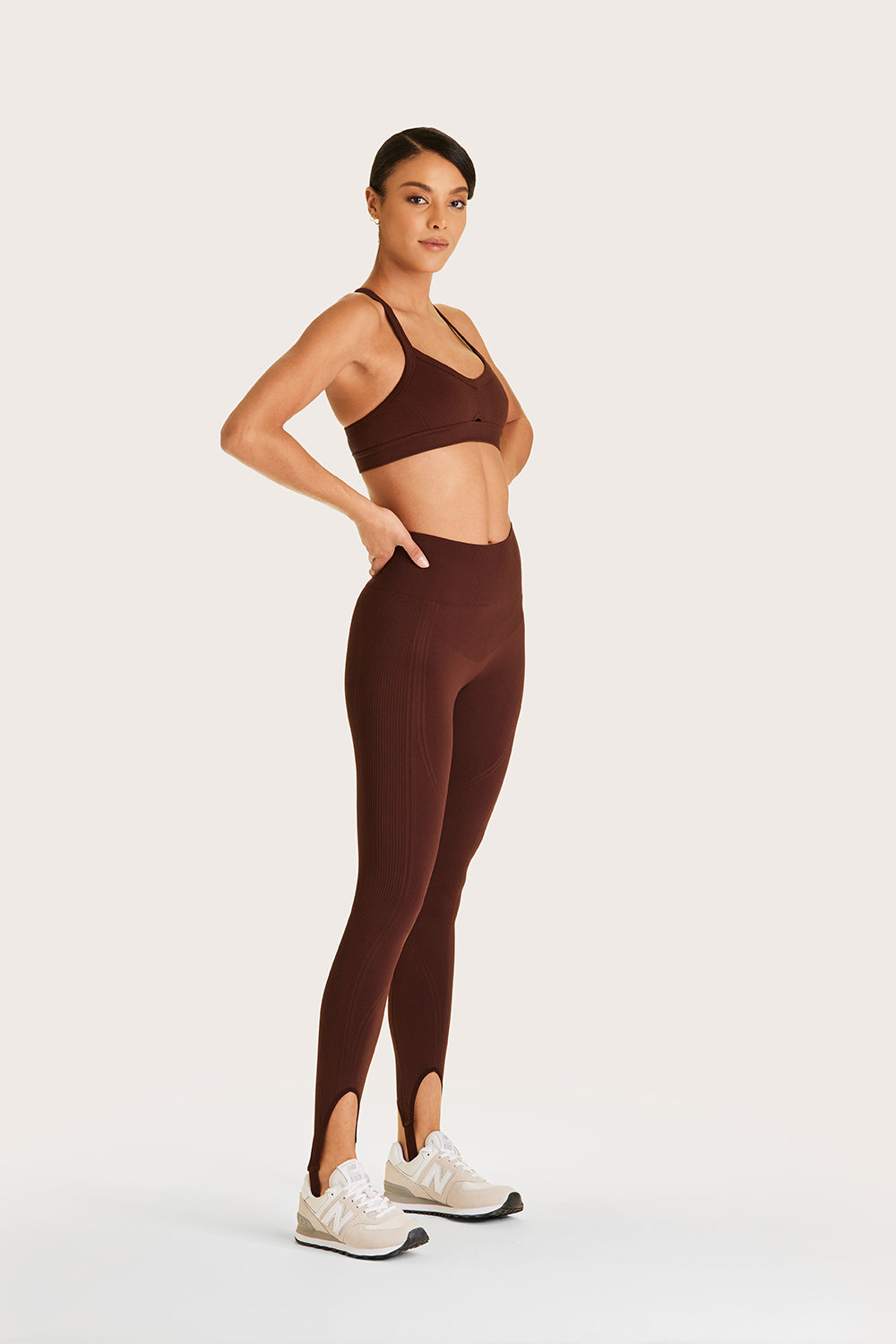 Alala women's seamless stirrup leggings in brown