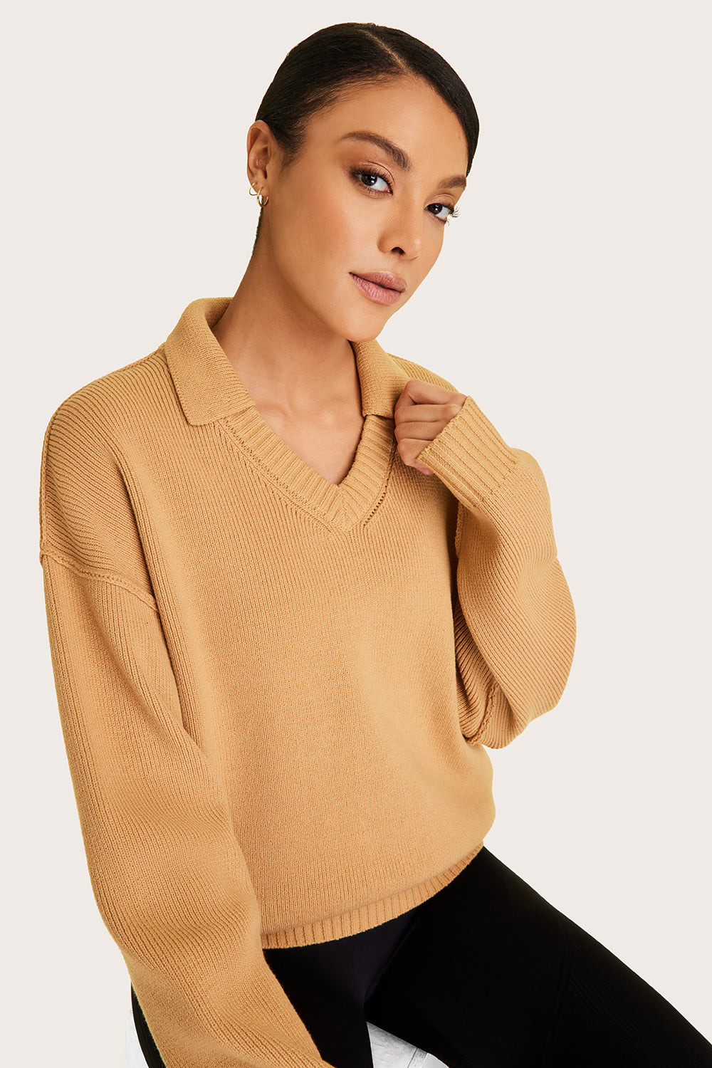 Alala women's collared knit sweater in beige