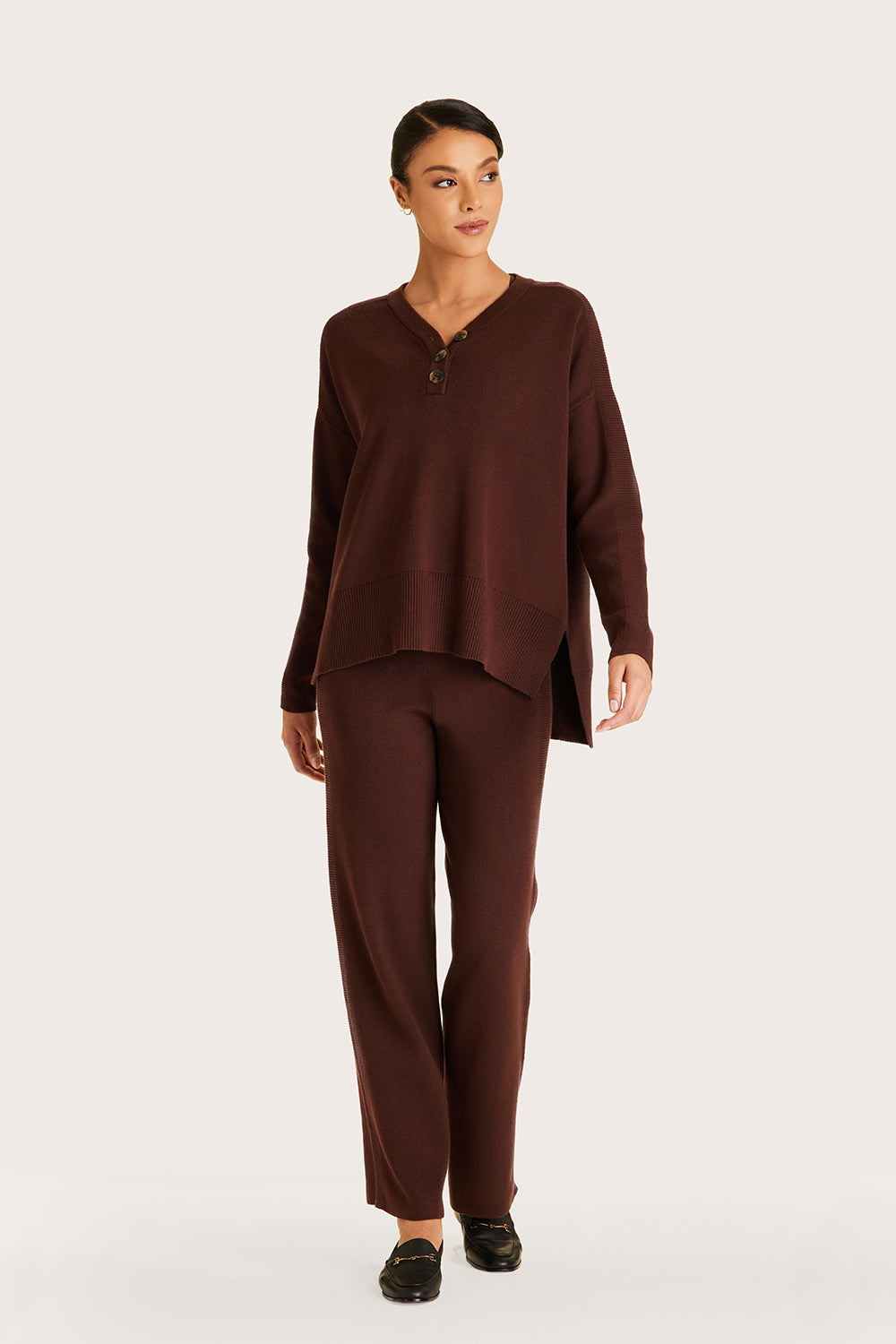 Alala women's knit sweater with buttons in brown
