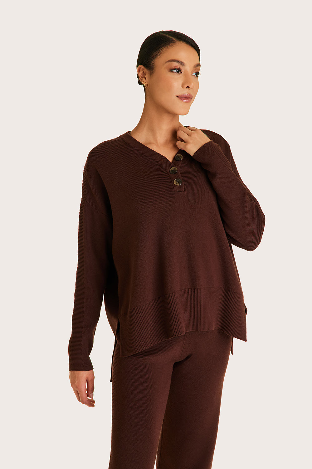 Alala women's knit sweater with buttons in brown