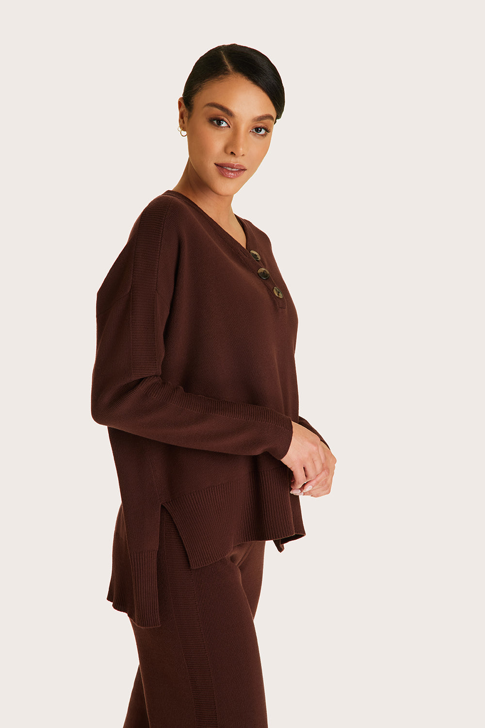 Alala women's knit sweater with buttons in brown