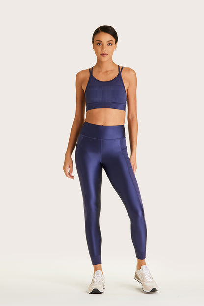 Alala women's legging with mesh panel and pocket in navy
