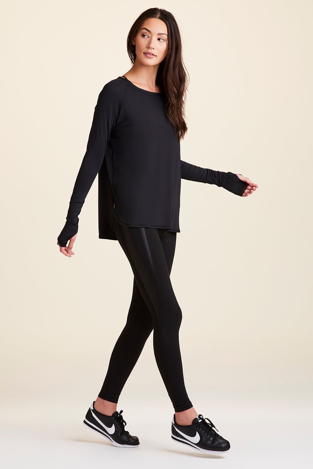 Alala women's Fractal Raglan Long Sleeve Tee in Black
