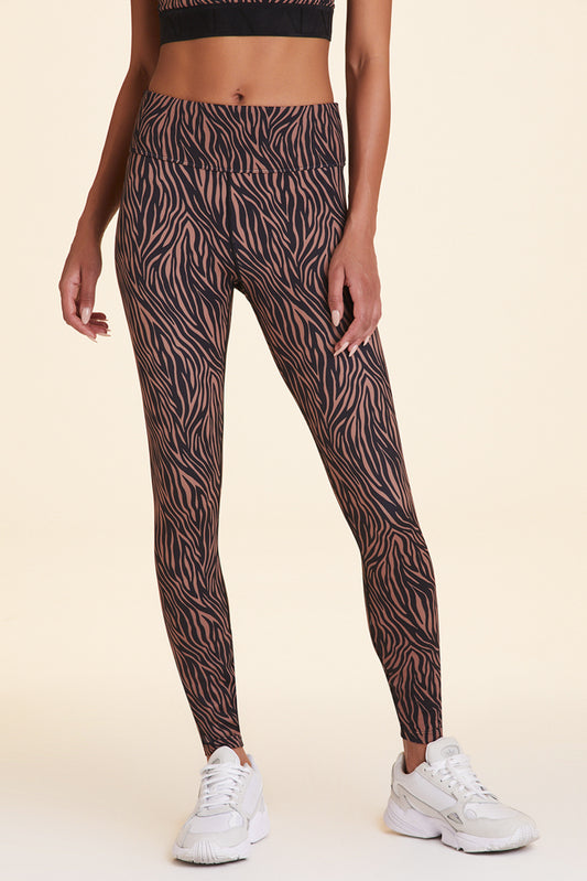 Front view of Alala Women's Luxury Athleisure zebra print tight
