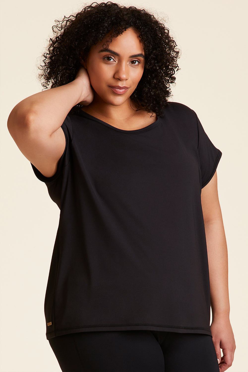 Front view of Alala Women's Luxury Athleisure blade tee in black