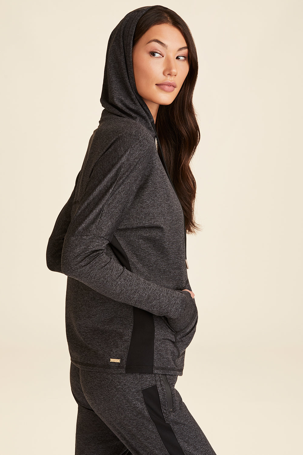 Alala women's Cozy Dolman Hoodie in charcoal