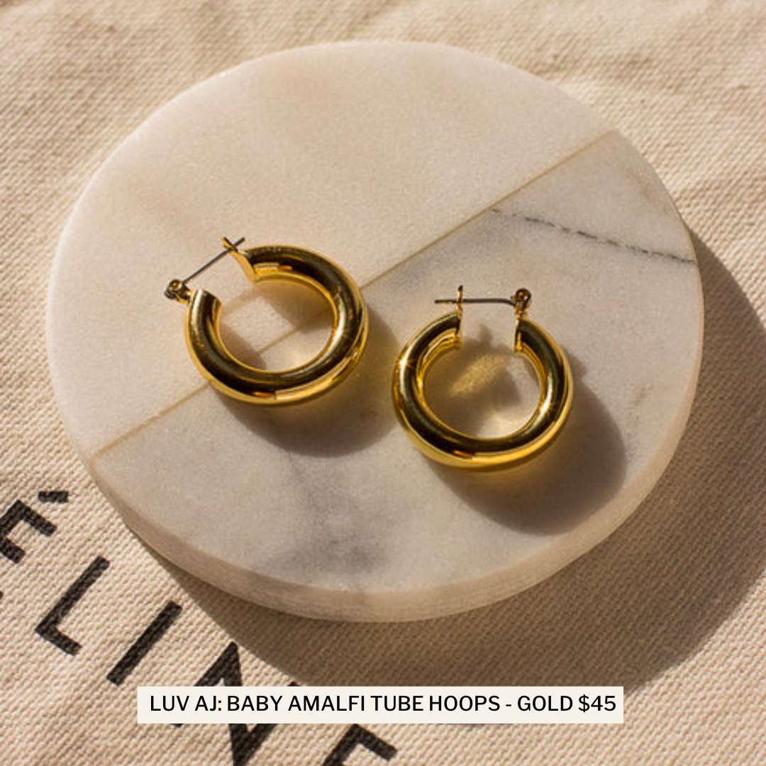 LUV AJ: BABY AMALFI TUBE HOOPS - GOLD $45