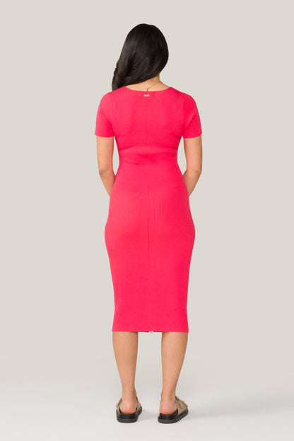 Alala women's knit dress with full-length zipper in coral