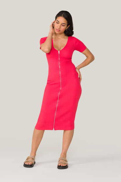 Alala women's knit dress with full-length zipper in coral