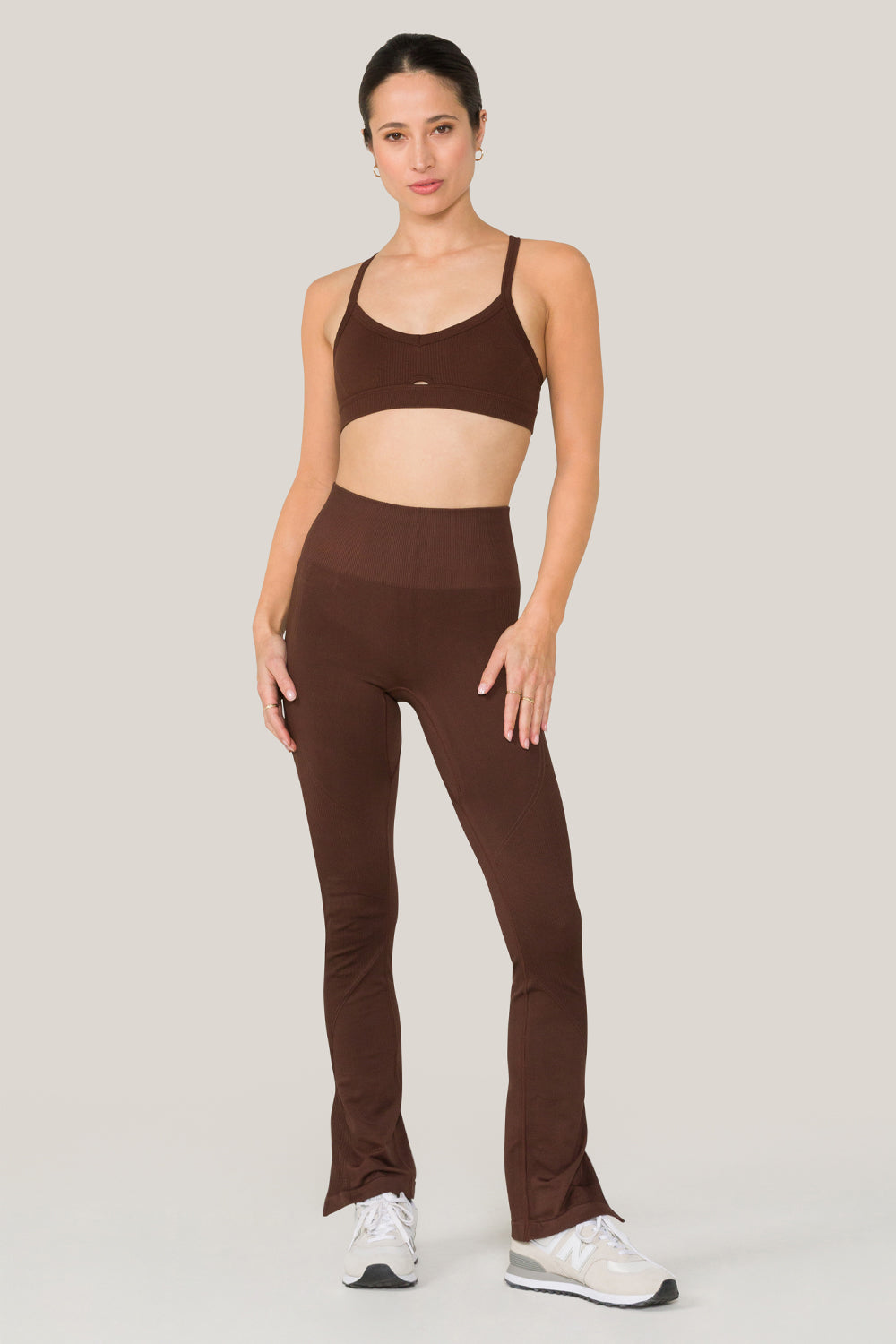 Alala women's seamless flare pant with slit in brown