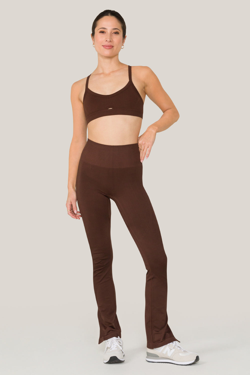 Alala women's seamless flare pant with slit in brown