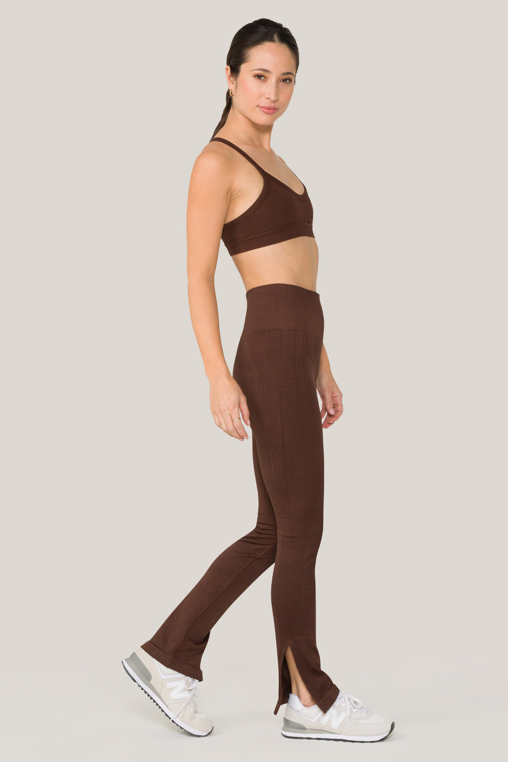 Alala women's seamless flare pant with slit in brown