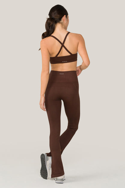 Alala women's seamless flare pant with slit in brown