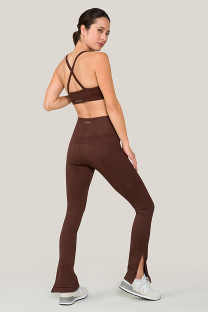 Alala women's seamless flare pant with slit in brown