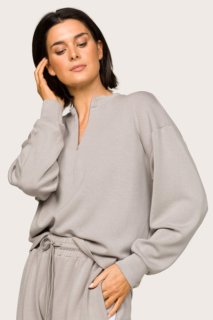 Alala women's soft crew neck quarter zip sweatshirt in grey