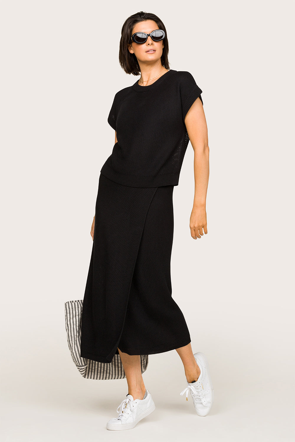 Alala women's knit mesh maxi skirt in black