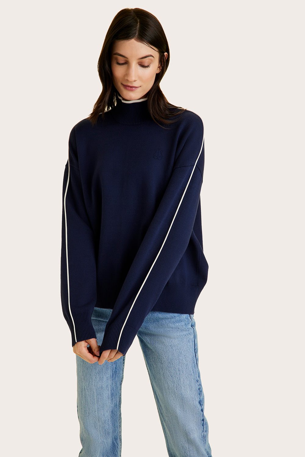 Alala women's mock neck sweater in navy