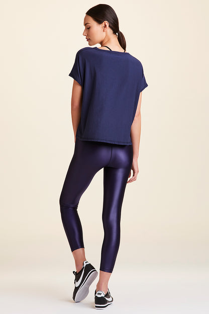 Back view of Alala Women's Luxury Athleisure super-soft tee in solid Navy