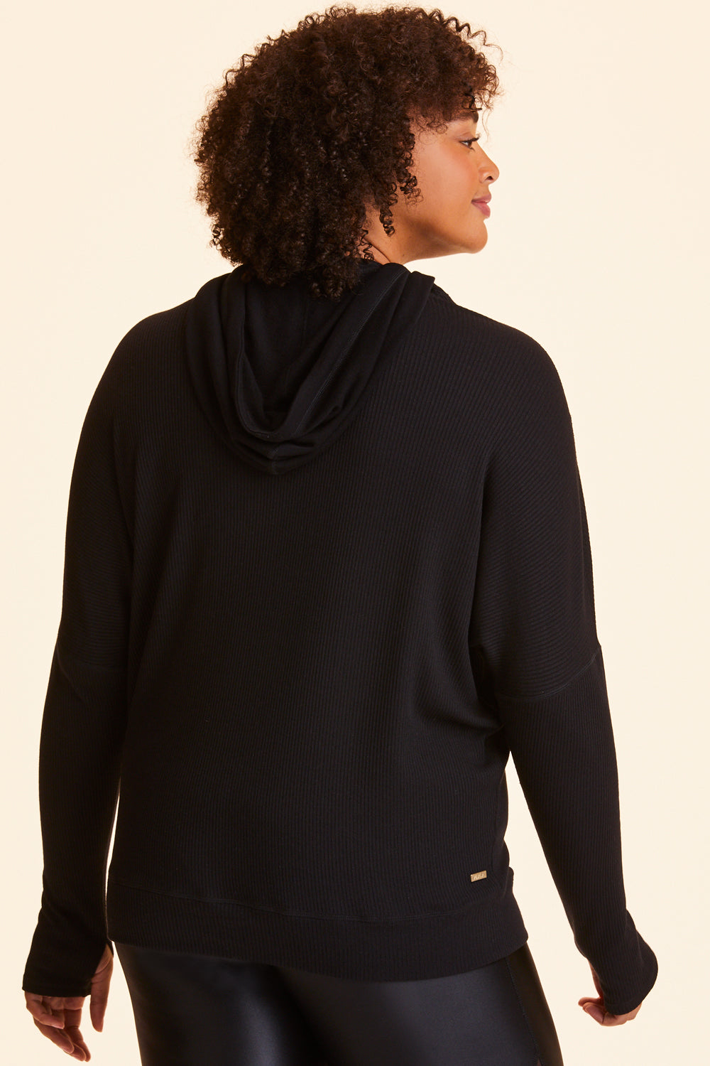 Back view of Alala Women's Luxury Athleisure black hoodie in plus size