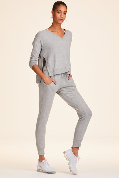 Front view of Alala Women's Luxury Athleisure super-soft grey sweatpant