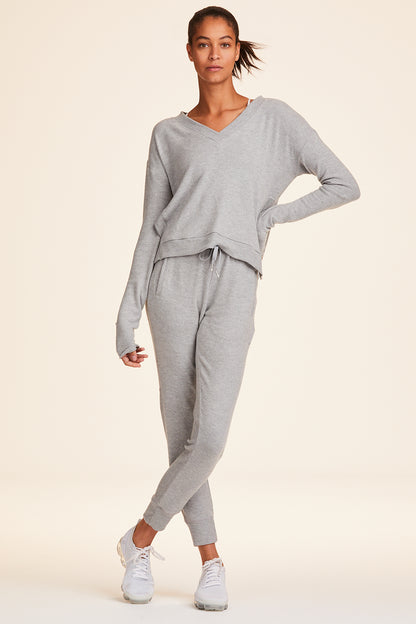 Front view of Alala Women's Luxury Athleisure super-soft grey sweatpant