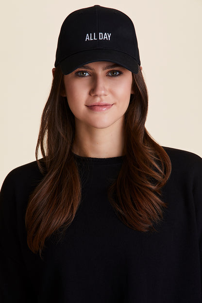 Front view of Alala Women's Luxury Athleisure all day baseball cap in black
