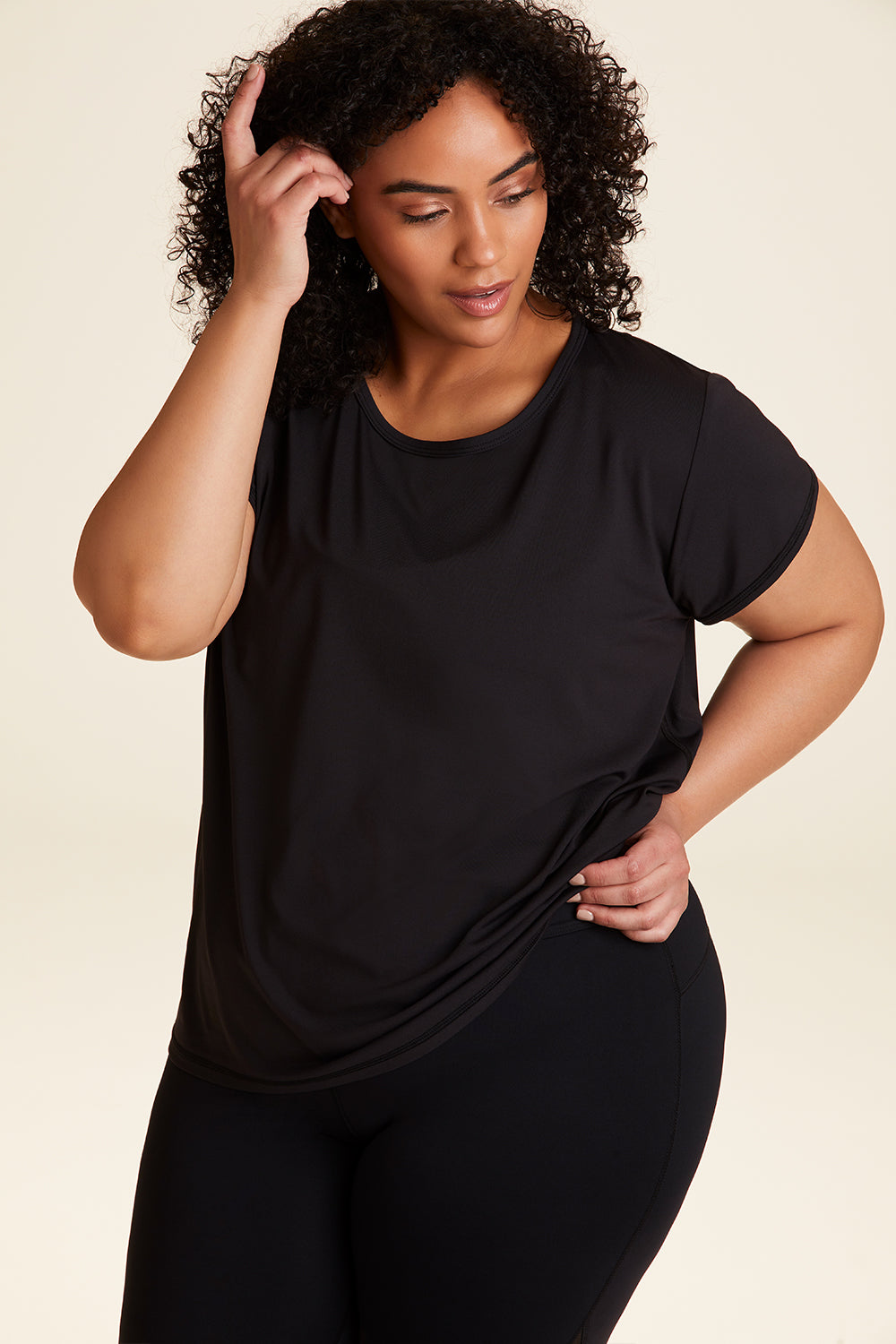 Front view of Alala Women's Luxury Athleisure blade tee in black