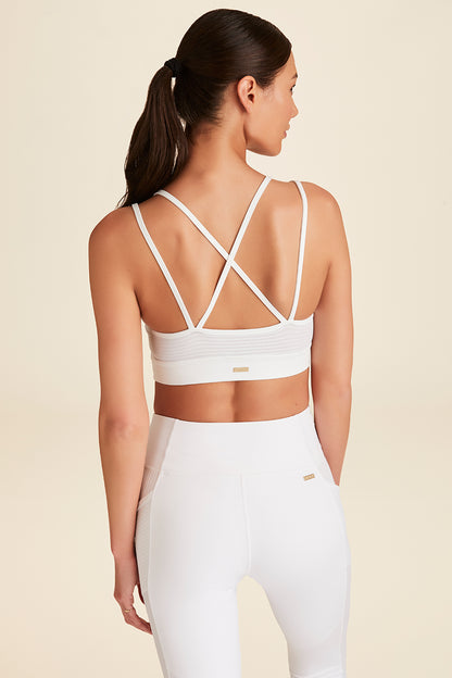 Back view of white Mirage Cami Bra showing back fit