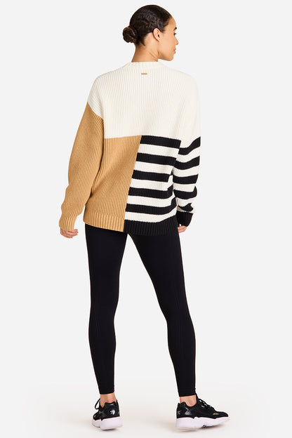 Alala knit sweater in camel, black, and bone