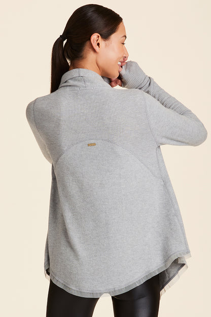 Back view of Alala Women's Luxury Athleisure grey super-soft cardigan