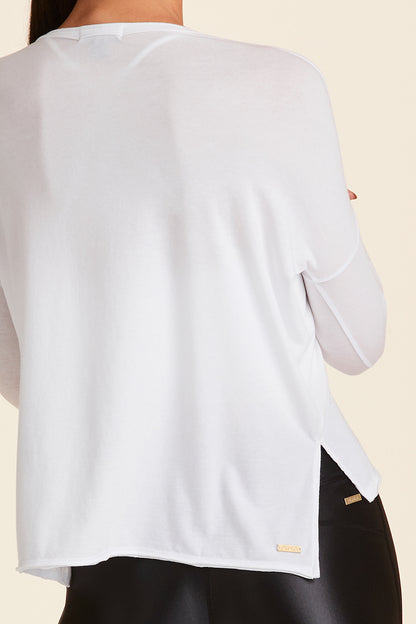 Back view of Alala Women's Luxury Athleisure white long-sleeve super soft tee