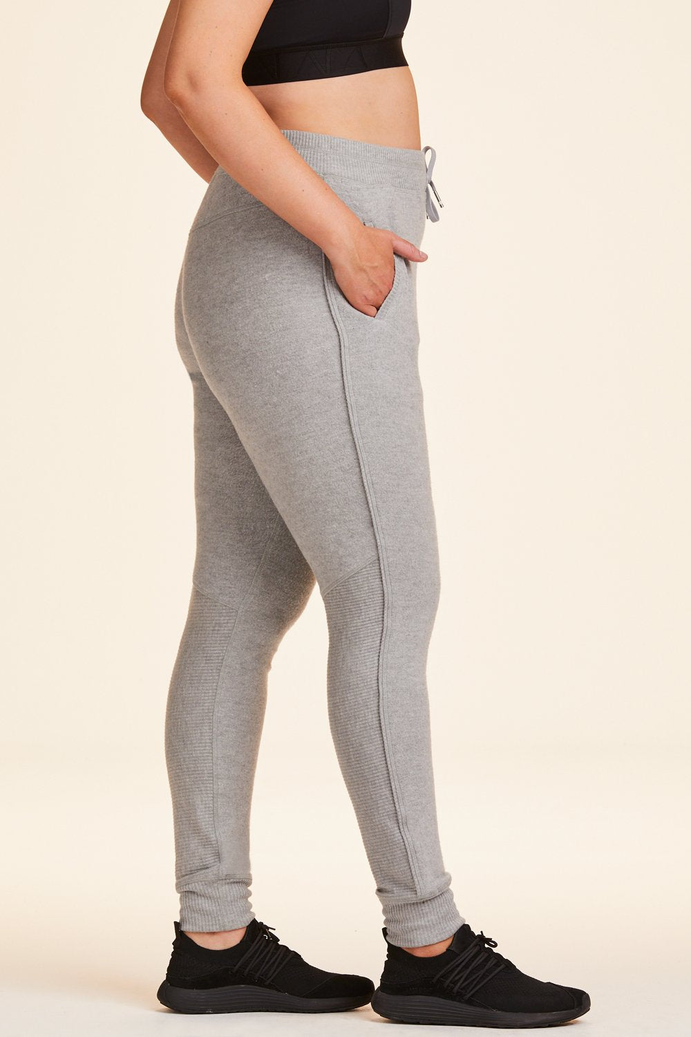 Side view of Alala Women's Luxury Athleisure super-soft grey sweatpant