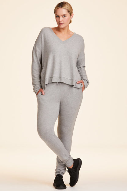 Front view of Alala Women's Luxury Athleisure super-soft grey sweatshirt