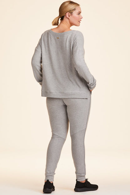 Back view of Alala Women's Luxury Athleisure super-soft grey sweatshirt