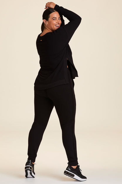 Full body back view of Alala Women's Luxury Athleisure wander sweatshirt in black